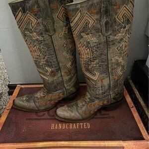 Corral Distressed Leather Boots with Geometric Patterns